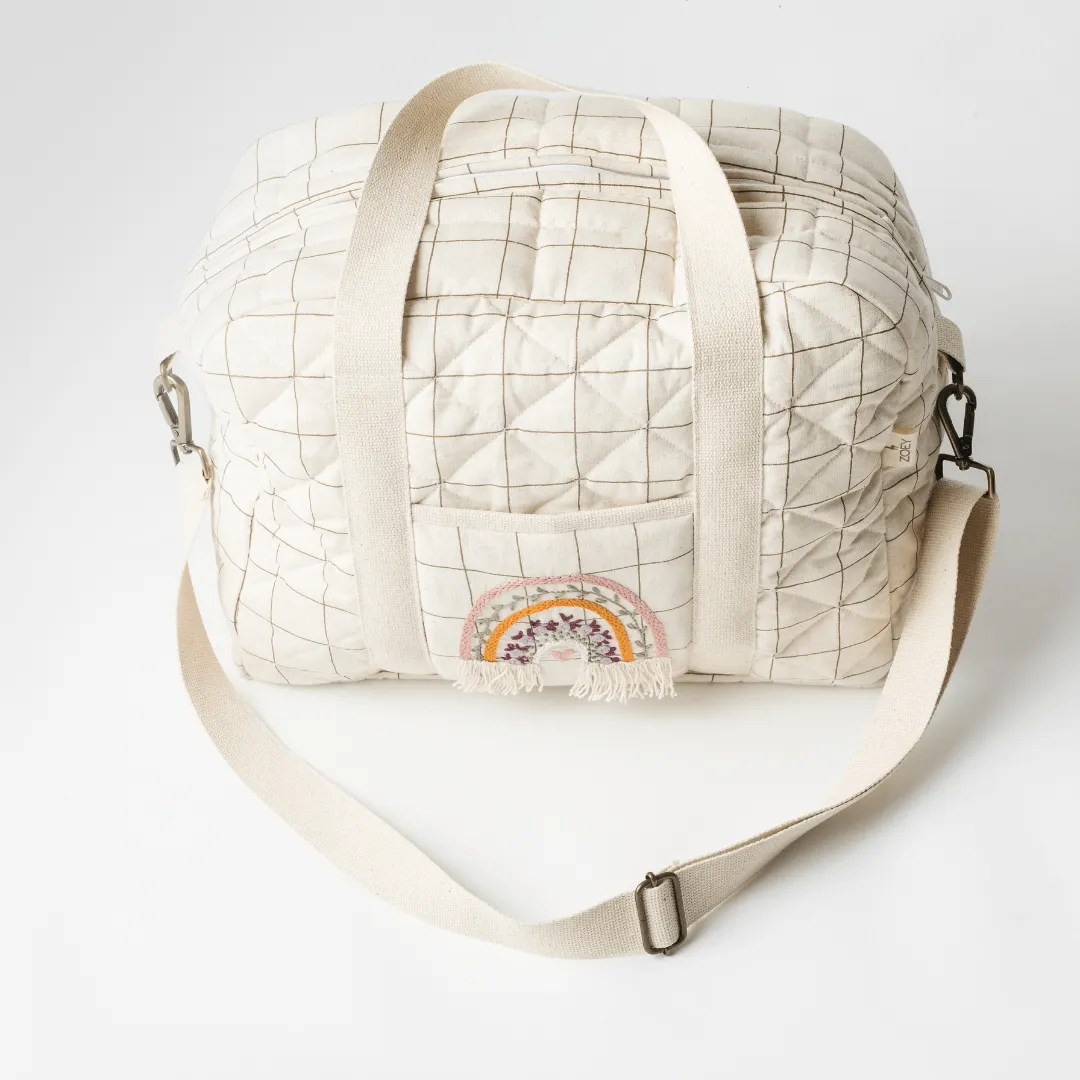 Hand Embroidered Rainbow Diaper Bag