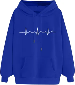 Hooded Sweatshirts for Women Cute Heart Print Hoodies Funny Graphic Long Sleeve Pullover Tops With Pockets