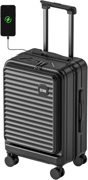 HotWay 20 Inch Expandable Front Opening Carry on Luggage with Cup Phone Holder and USB Port, Lightweight Hardshell Suitcase with Wheels and TSA Approved Locks