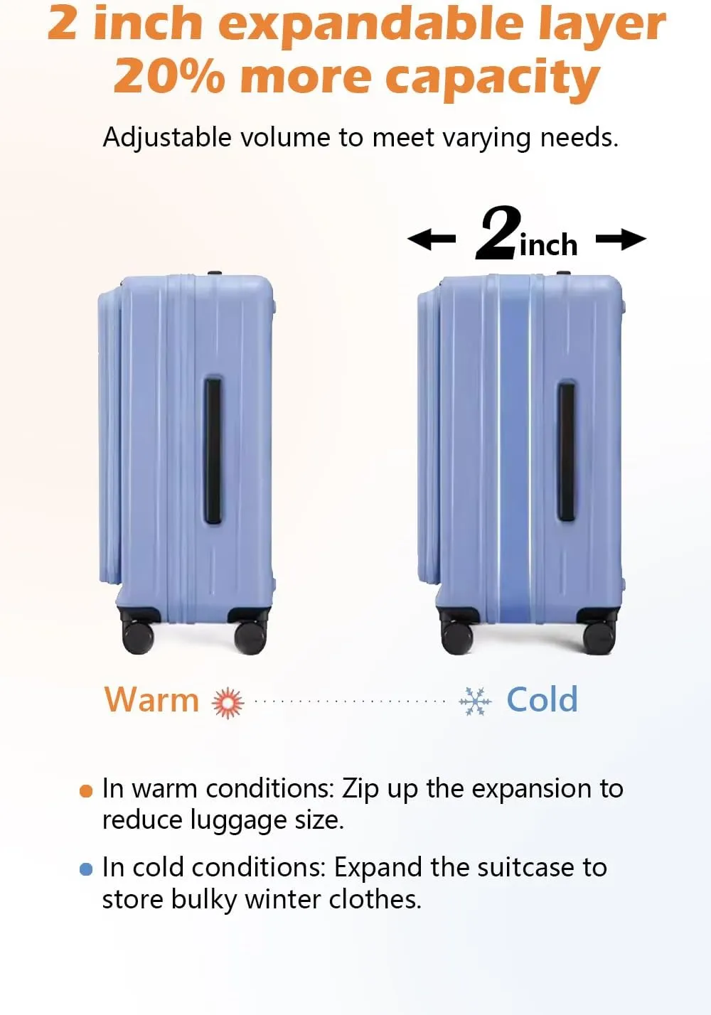 HotWay 26 Inch Expandable Checked Luggage with Cup Holder, Hardside TSA Approved Luggage with Spinner Wheels, Top Opening Suitcase For Travel, Blue