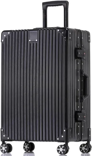 HotWay 28 Inch Checked in Luggage with Aluminum Frame, PC Hard Shell Suitcase with Spinner Wheels and TSA Lock, Large Suitcase for Travel, Black