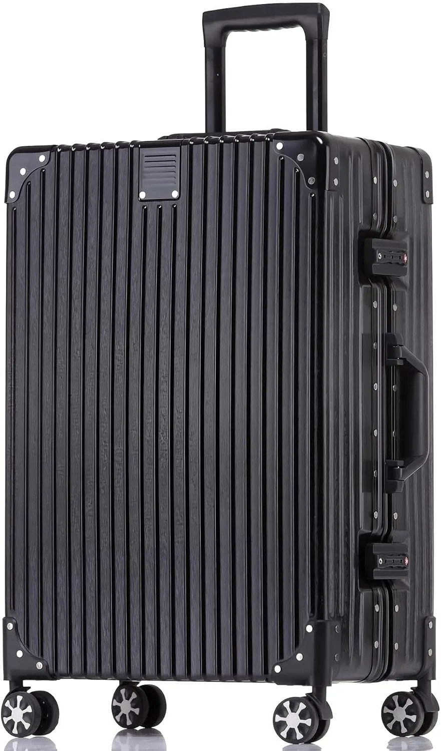 HotWay 28 Inch Checked in Luggage with Aluminum Frame, PC Hard Shell Suitcase with Spinner Wheels and TSA Lock, Large Suitcase for Travel, Black