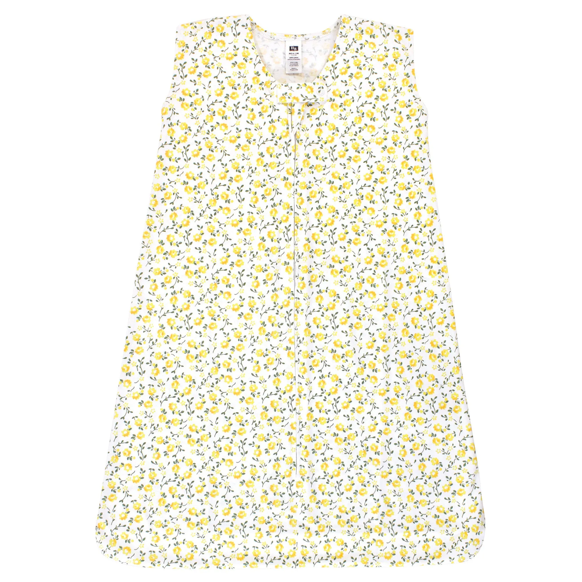 Hudson Baby Cotton Sleeveless Wearable Sleeping Bag, Sack, Blanket, Yellow Flower