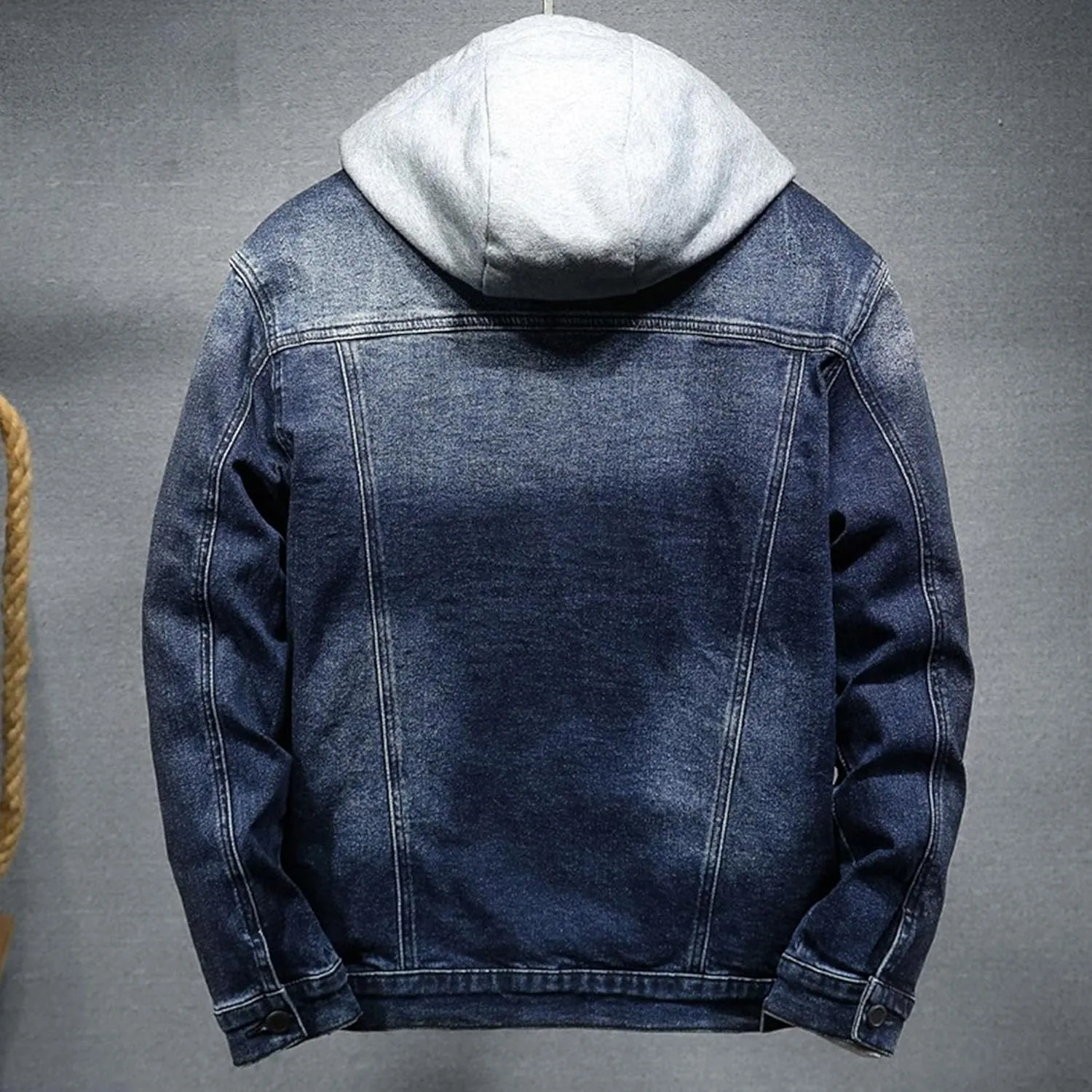 JEKE-DG Men Hoodie Jean Jacket Casual Slim Fit Denim Jacket Casual Long Sleeve Distressed Trucker Outwear with Hood