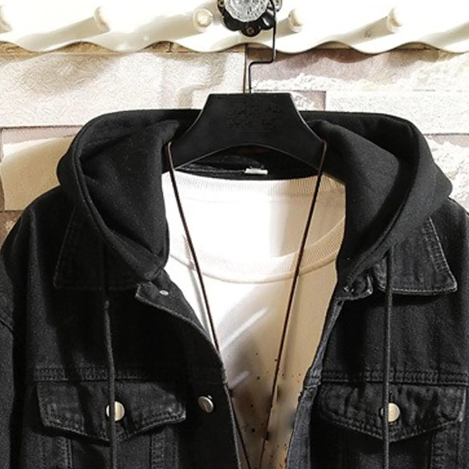 JEKE-DG Men Hoodie Jean Jacket Casual Slim Fit Denim Jacket Casual Long Sleeve Distressed Trucker Outwear with Hood
