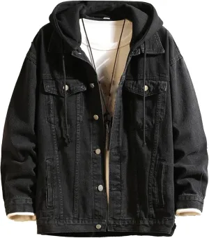 JEKE-DG Men Hoodie Jean Jacket Casual Slim Fit Denim Jacket Casual Long Sleeve Distressed Trucker Outwear with Hood