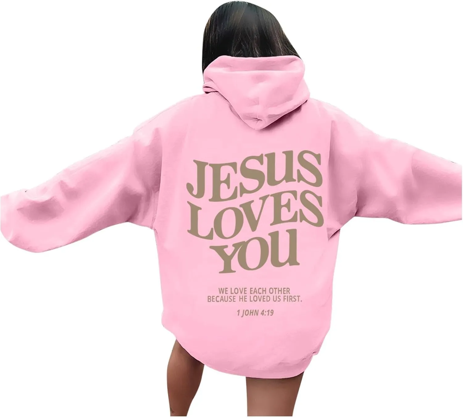 Jesus Loves You Hoodie, Preppy Hoodies for Women Letter Graphic Printed Sweatshirts with Pocket Comfy Fleece Pullover Tops