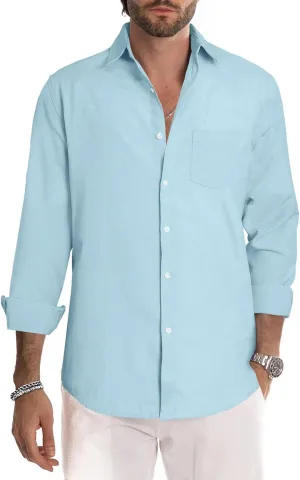 JMIERR Men's Cotton Shirts Casual Long Sleeve Button-Down Striped Dress Shirt