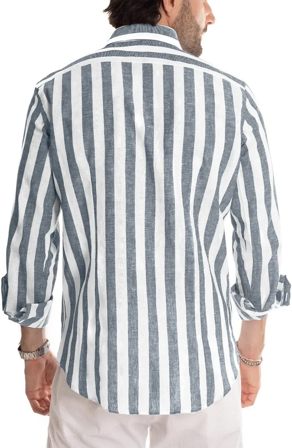 JMIERR Men's Cotton Shirts Casual Long Sleeve Button-Down Striped Dress Shirt