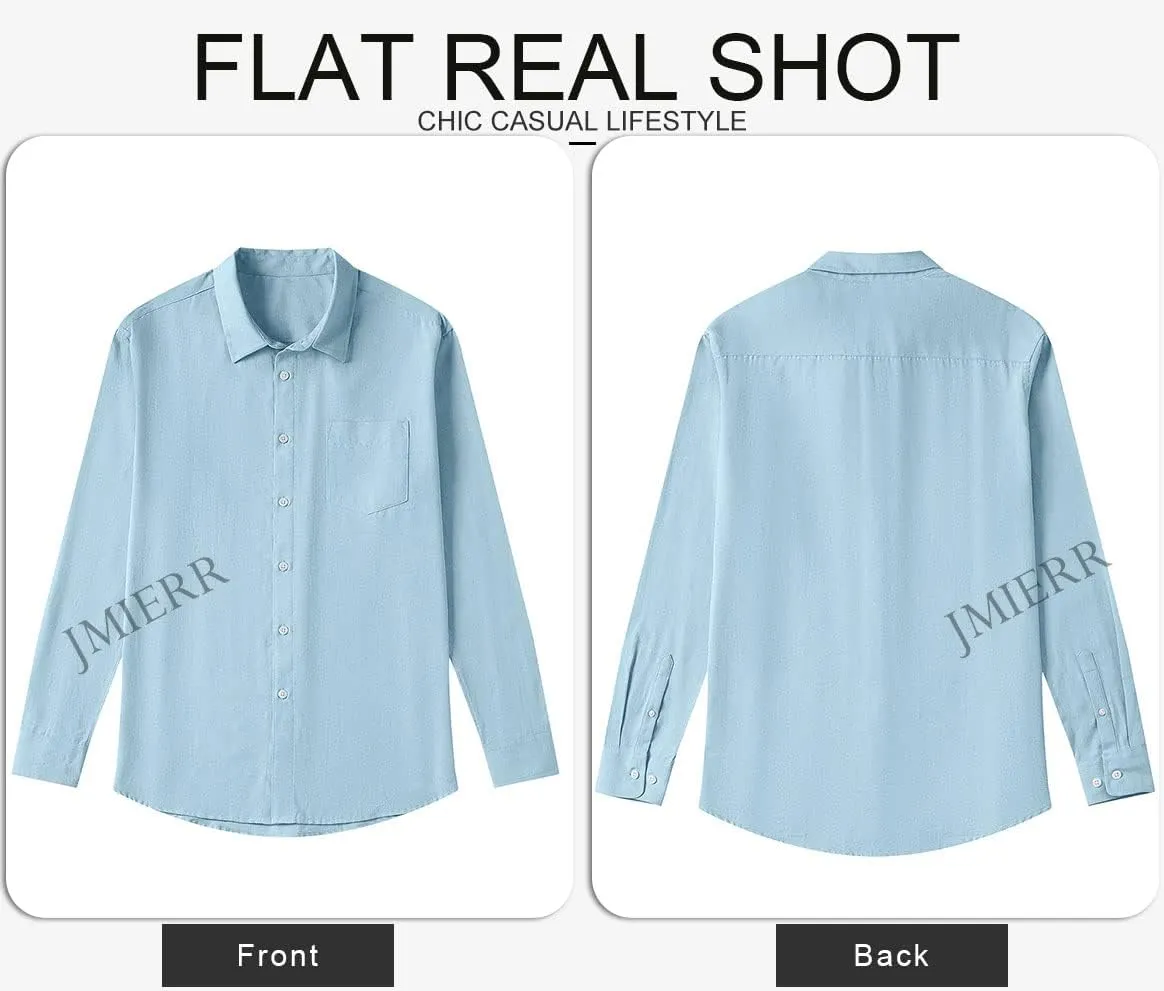 JMIERR Men's Cotton Shirts Casual Long Sleeve Button-Down Striped Dress Shirt