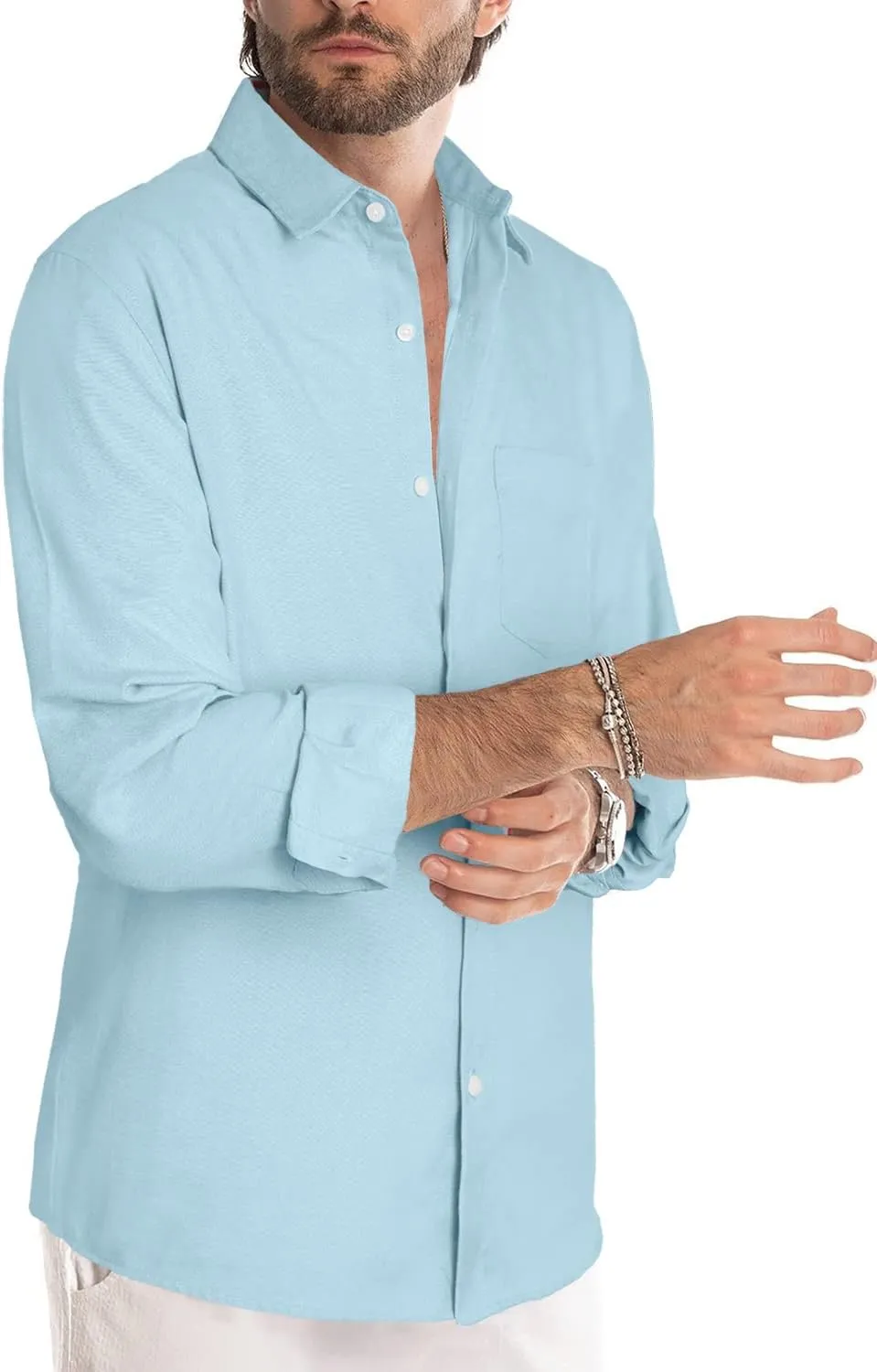 JMIERR Men's Cotton Shirts Casual Long Sleeve Button-Down Striped Dress Shirt