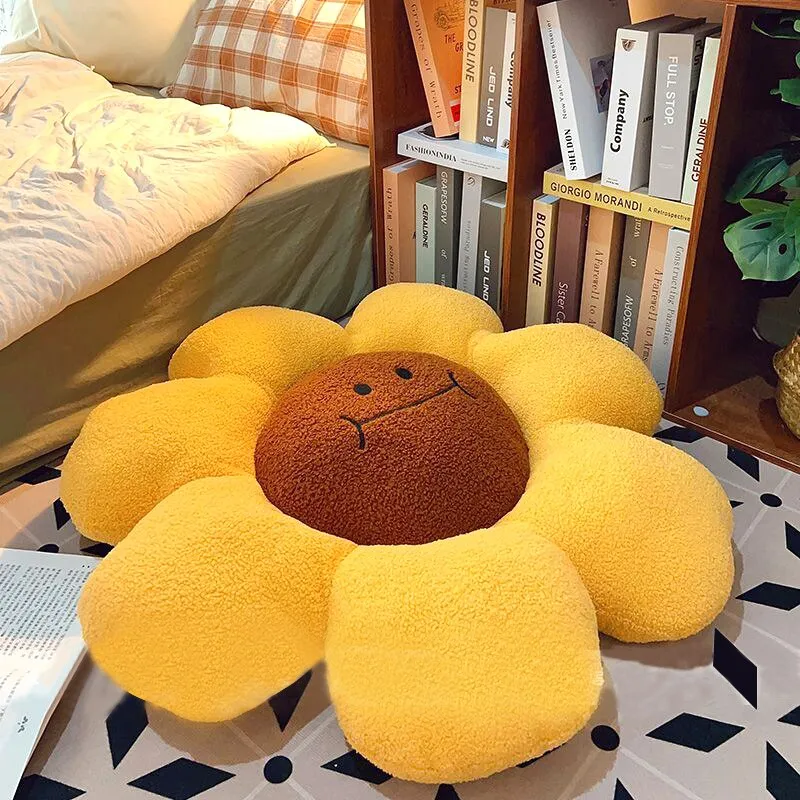 Kawaii Sunflower Stuffed Throw Pillow