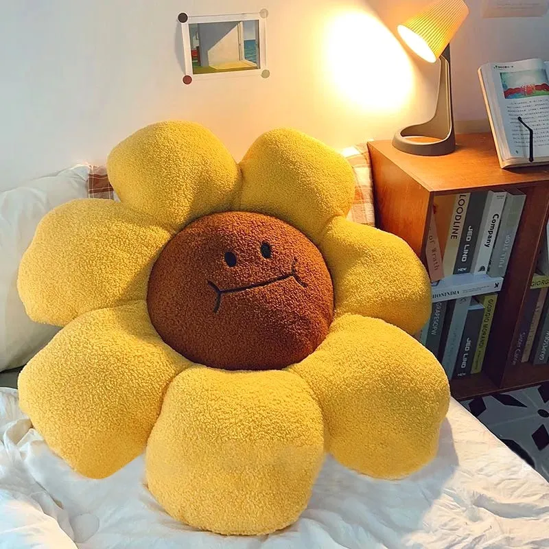 Kawaii Sunflower Stuffed Throw Pillow