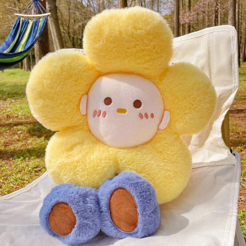 Kawaii Sunflower Stuffed Throw Pillow