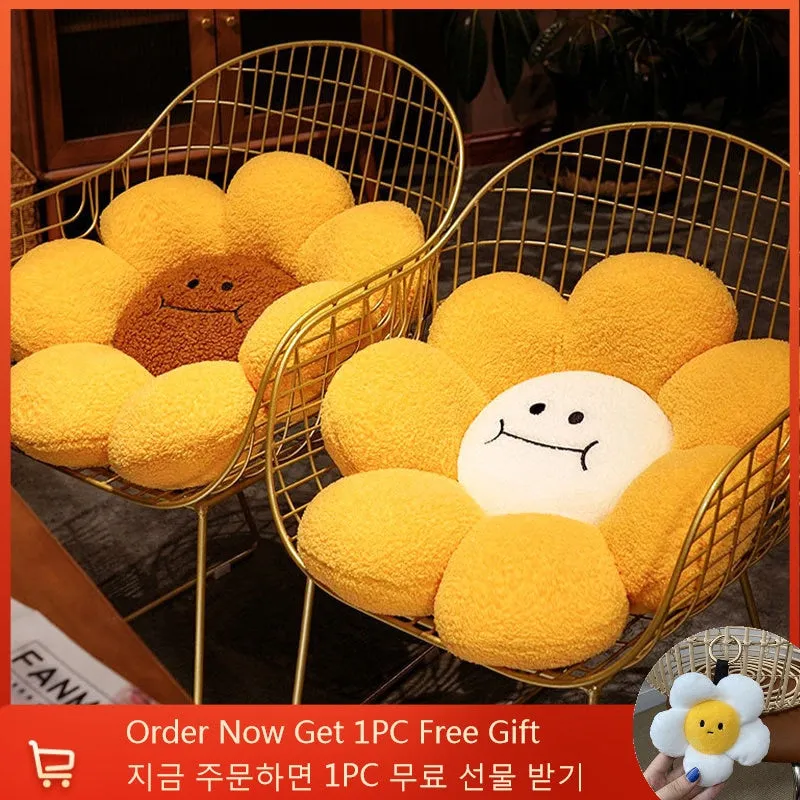 Kawaii Sunflower Stuffed Throw Pillow