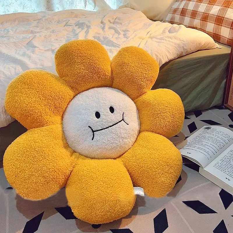 Kawaii Sunflower Stuffed Throw Pillow