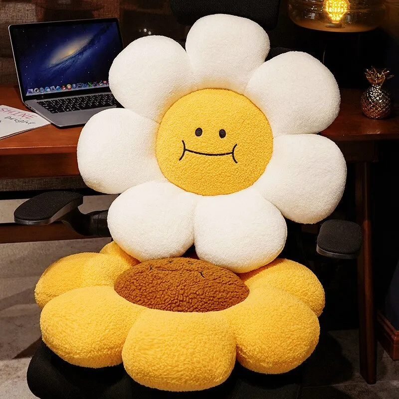 Kawaii Sunflower Stuffed Throw Pillow