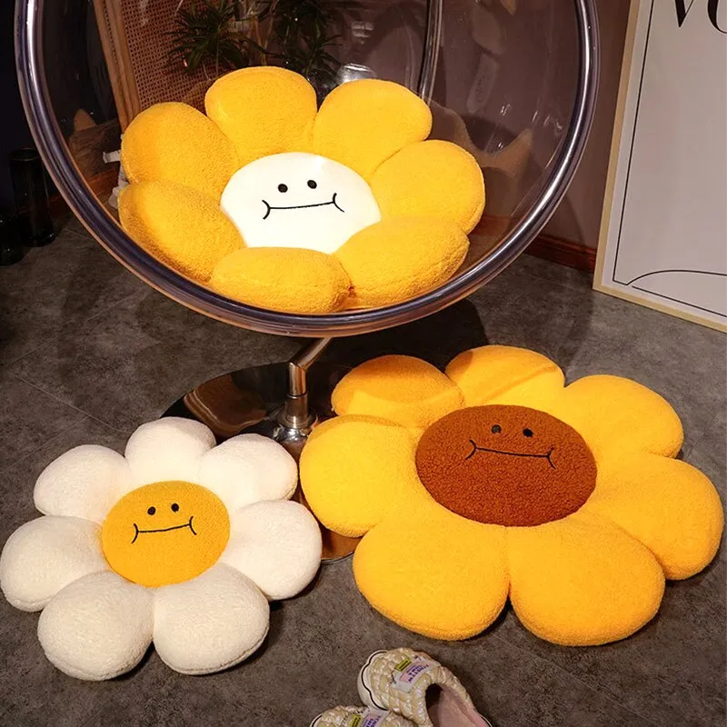Kawaii Sunflower Stuffed Throw Pillow