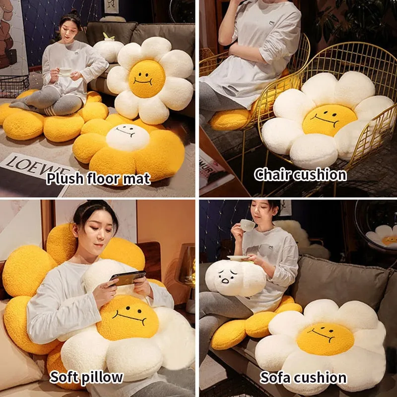 Kawaii Sunflower Stuffed Throw Pillow