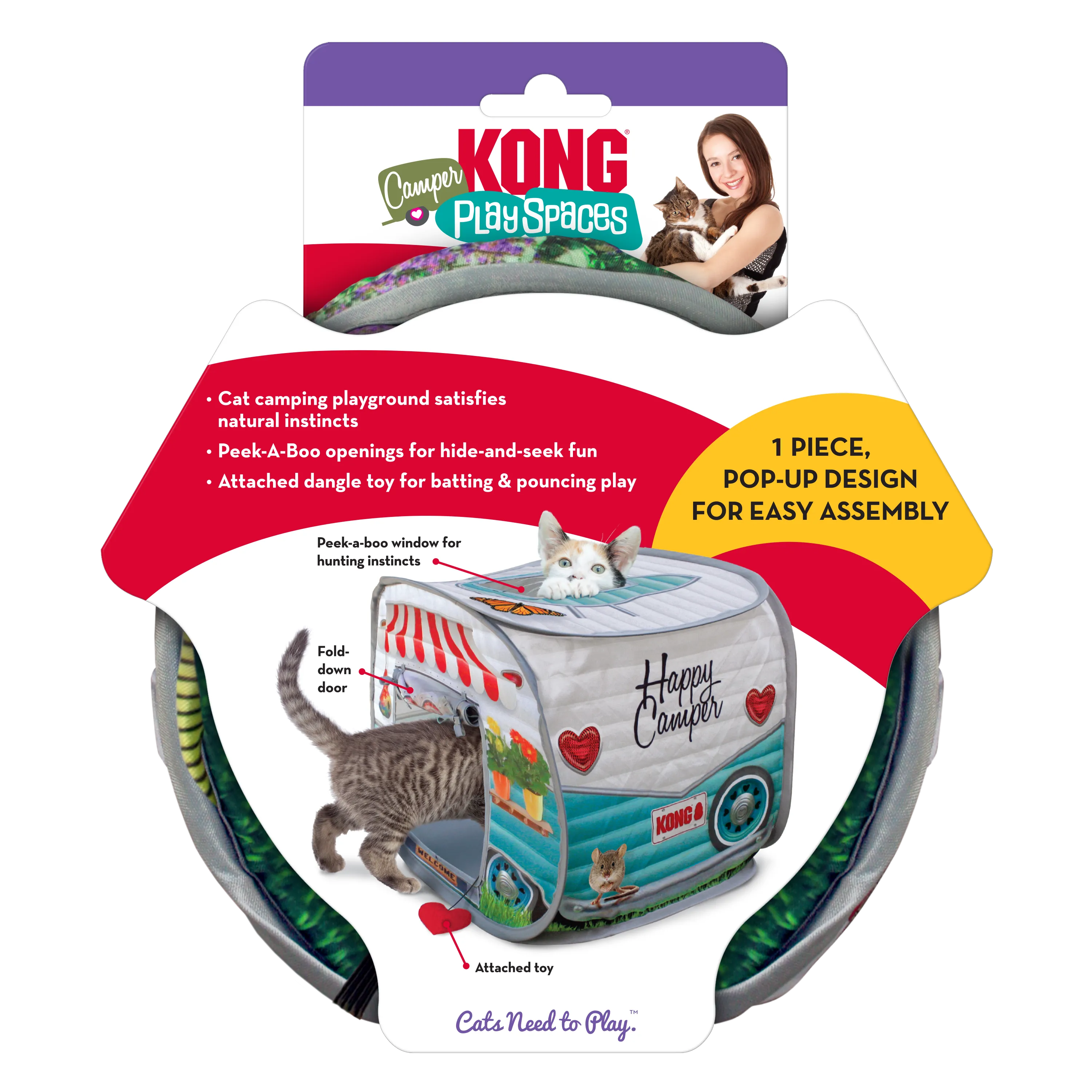 KONG | Cat House Toy | Play Spaces | Pop-Up Tent Camper Cat Hide