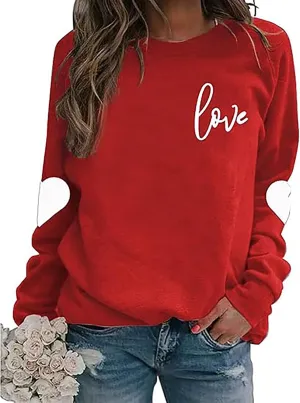 LYEIAO Valentine Sweatshirt for Women Love Heart Graphic Shirt Casual Valentines Gifts Long Sleeve Pullover Tops