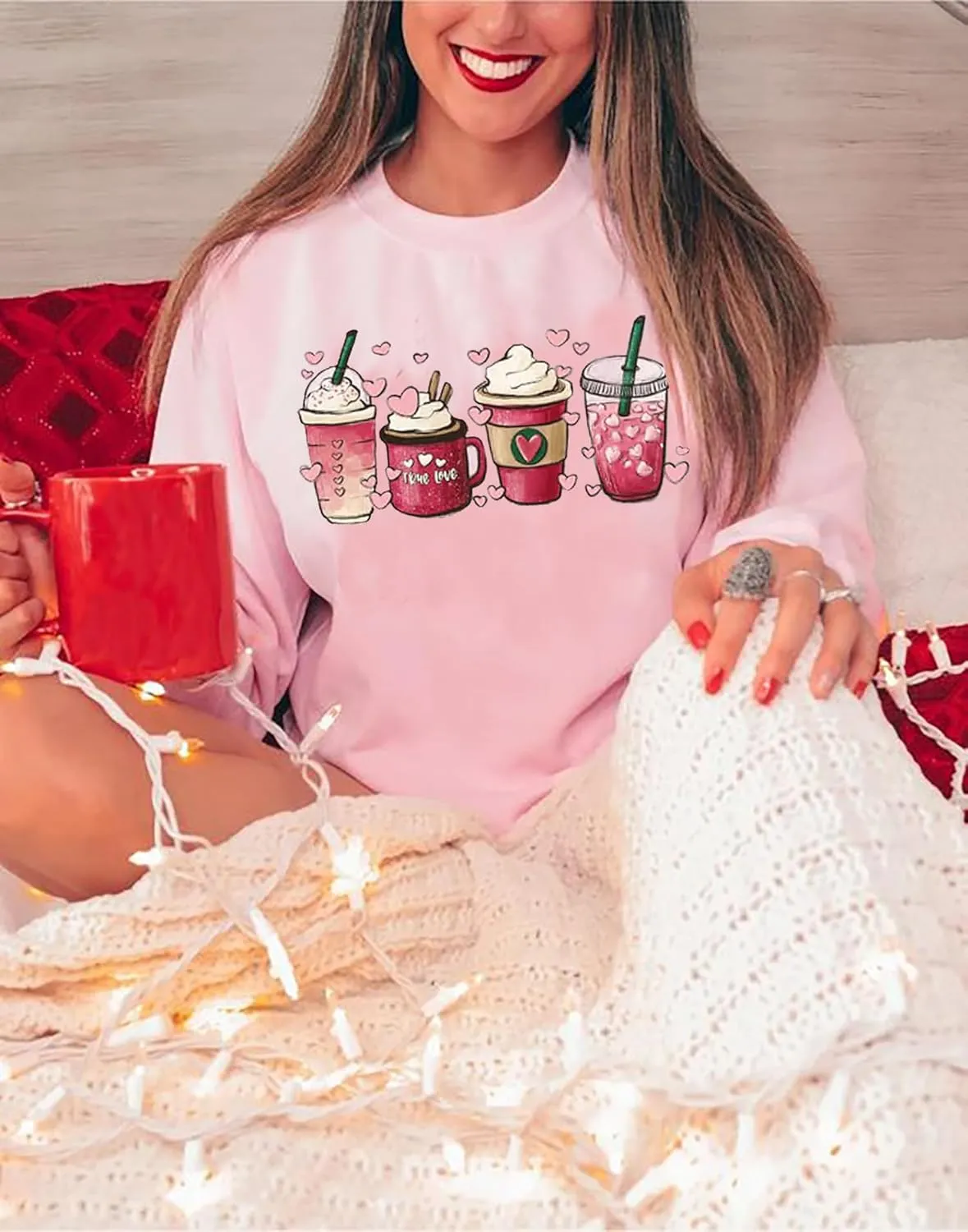 LYEIAO Valentine Sweatshirt for Women Love Heart Graphic Shirt Casual Valentines Gifts Long Sleeve Pullover Tops