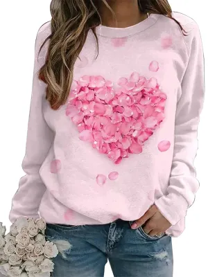 LYEIAO Valentine Sweatshirt for Women Love Heart Graphic Shirt Casual Valentines Gifts Long Sleeve Pullover Tops