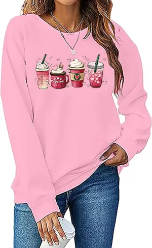 LYEIAO Valentine Sweatshirt for Women Love Heart Graphic Shirt Casual Valentines Gifts Long Sleeve Pullover Tops