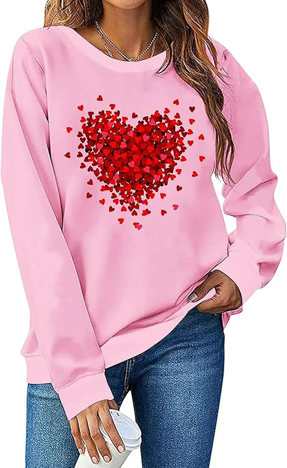 LYEIAO Valentine Sweatshirt for Women Love Heart Graphic Shirt Casual Valentines Gifts Long Sleeve Pullover Tops