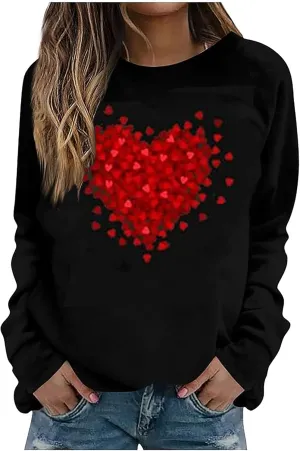 LYEIAO Valentine Sweatshirt for Women Love Heart Graphic Shirt Casual Valentines Gifts Long Sleeve Pullover Tops
