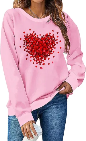 LYEIAO Valentine Sweatshirt for Women Love Heart Graphic Shirt Casual Valentines Gifts Long Sleeve Pullover Tops