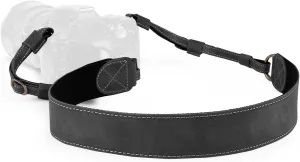 MegaGear SLR, DSLR Sierra Series Genuine Leather Camera Shoulder or Neck Strap, Black