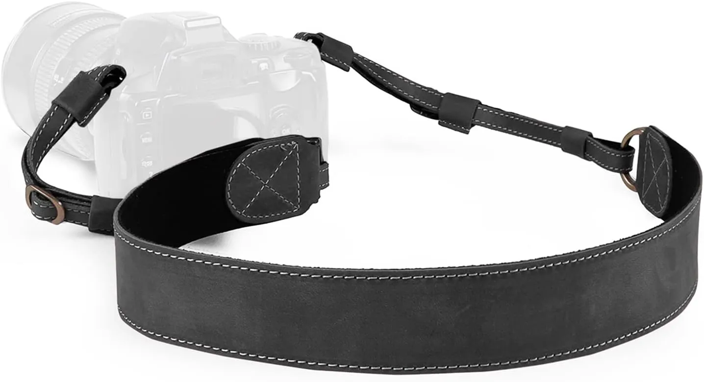 MegaGear SLR, DSLR Sierra Series Genuine Leather Camera Shoulder or Neck Strap, Black