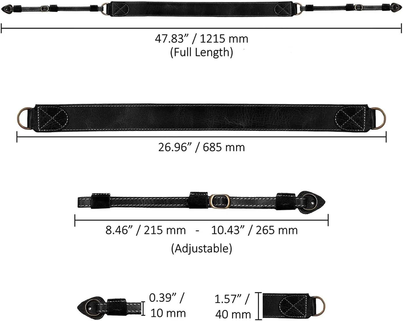 MegaGear SLR, DSLR Sierra Series Genuine Leather Camera Shoulder or Neck Strap, Black