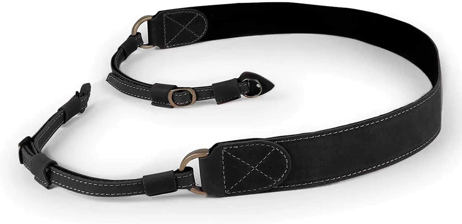 MegaGear SLR, DSLR Sierra Series Genuine Leather Camera Shoulder or Neck Strap, Black