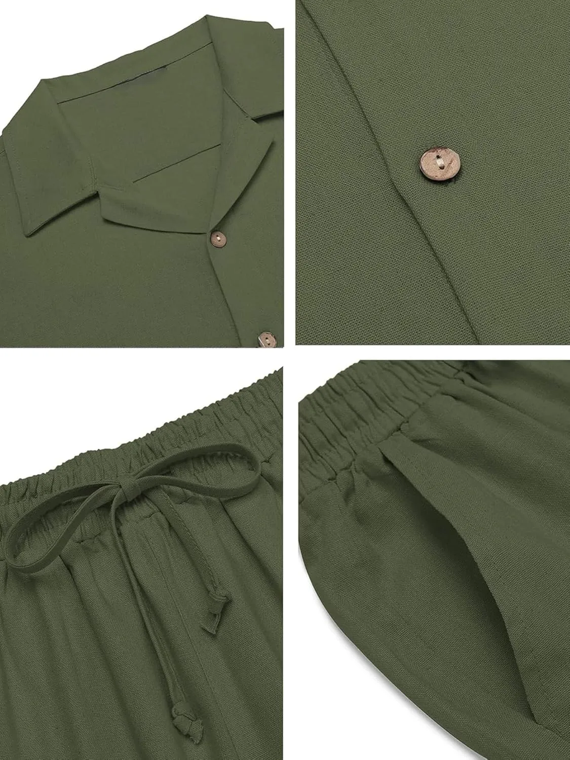 Men's 2 Piece Outfits Casual Beach Short Sleeve Button Down Shirts Loose Pant Sets Summer Vacation Walking Outfits