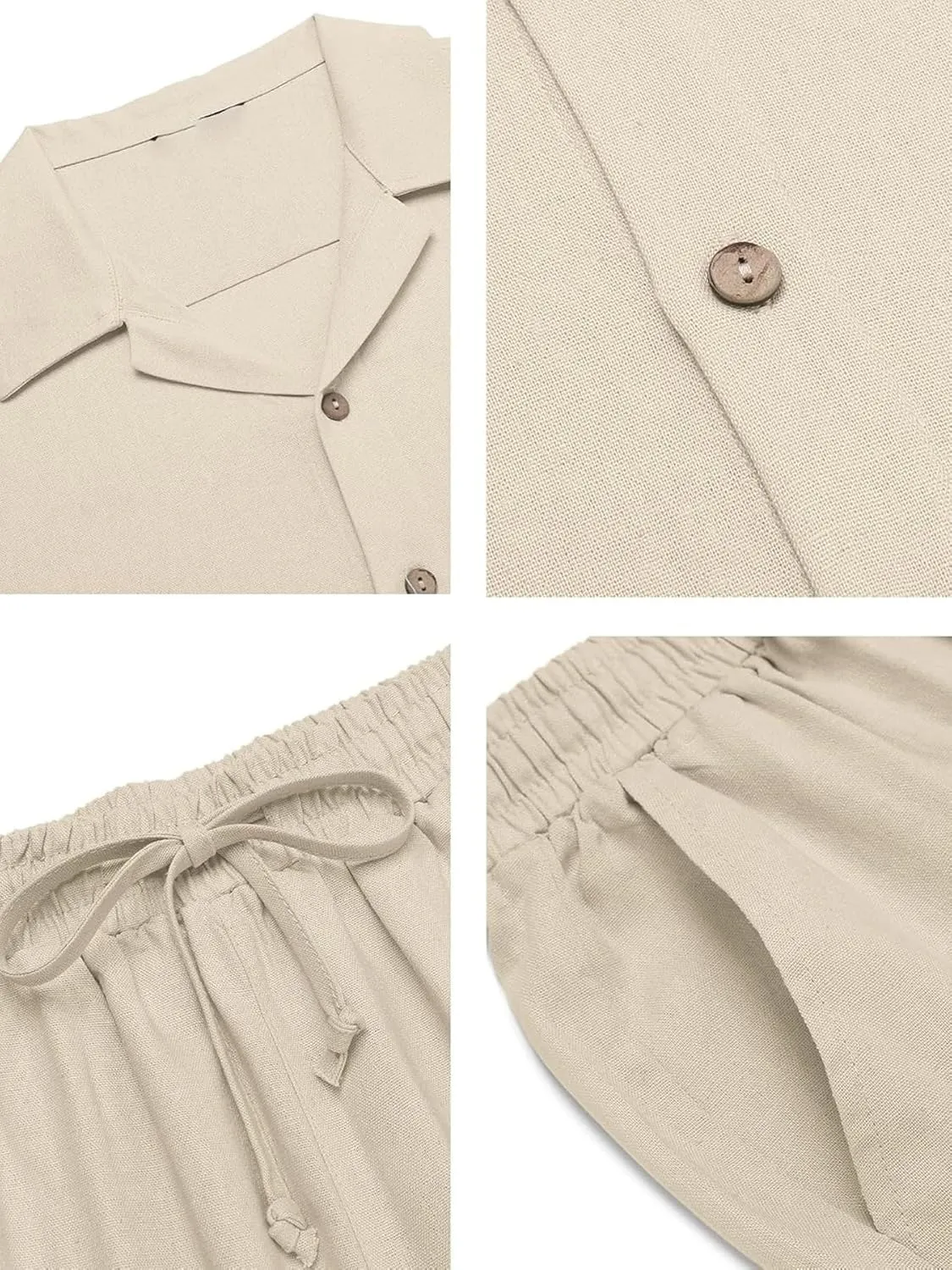 Men's 2 Piece Outfits Casual Beach Short Sleeve Button Down Shirts Loose Pant Sets Summer Vacation Walking Outfits