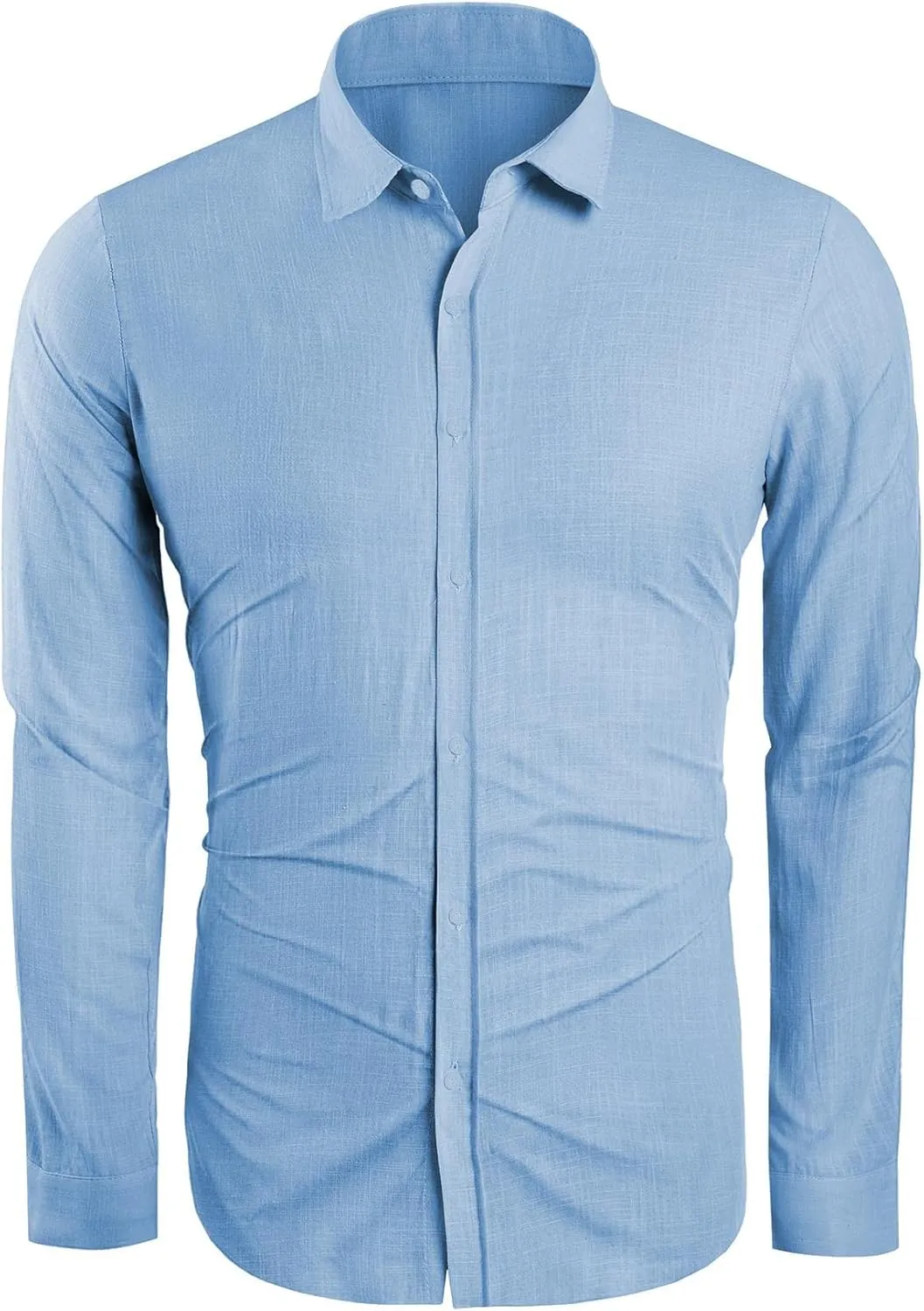 Mens Button Down Shirt Linen Cotton Shirts Casual Long Sleeve Spread Collar Lightweight Beach Plain Tops
