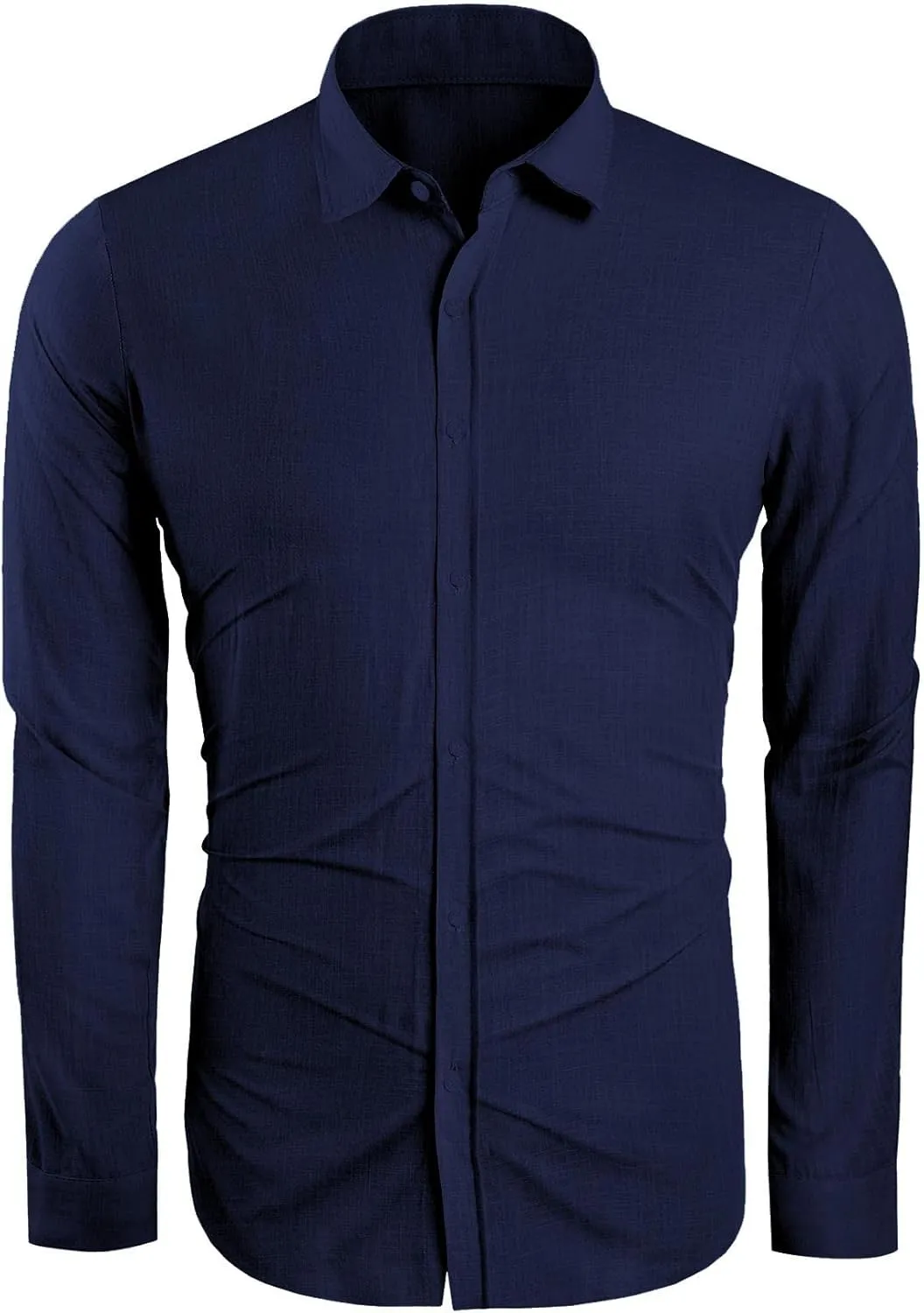 Mens Button Down Shirt Linen Cotton Shirts Casual Long Sleeve Spread Collar Lightweight Beach Plain Tops