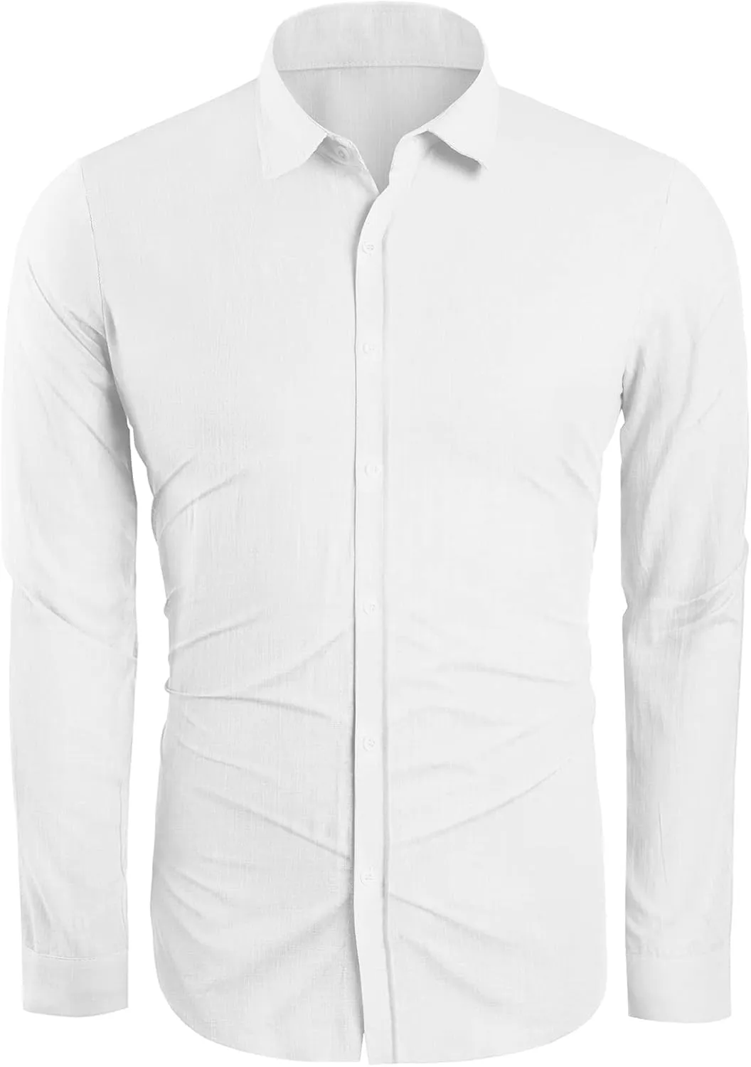 Mens Button Down Shirt Linen Cotton Shirts Casual Long Sleeve Spread Collar Lightweight Beach Plain Tops