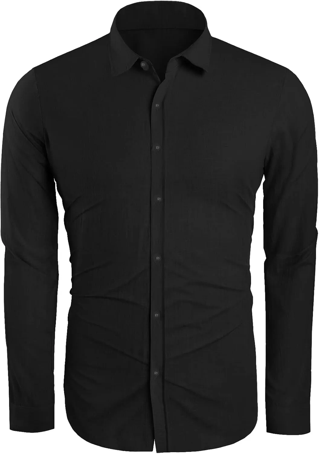Mens Button Down Shirt Linen Cotton Shirts Casual Long Sleeve Spread Collar Lightweight Beach Plain Tops