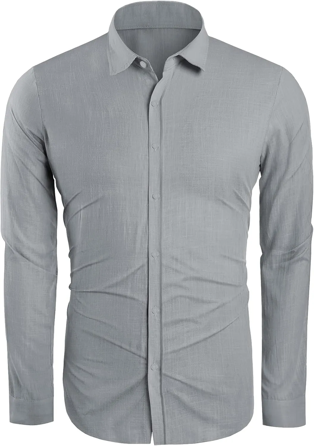 Mens Button Down Shirt Linen Cotton Shirts Casual Long Sleeve Spread Collar Lightweight Beach Plain Tops