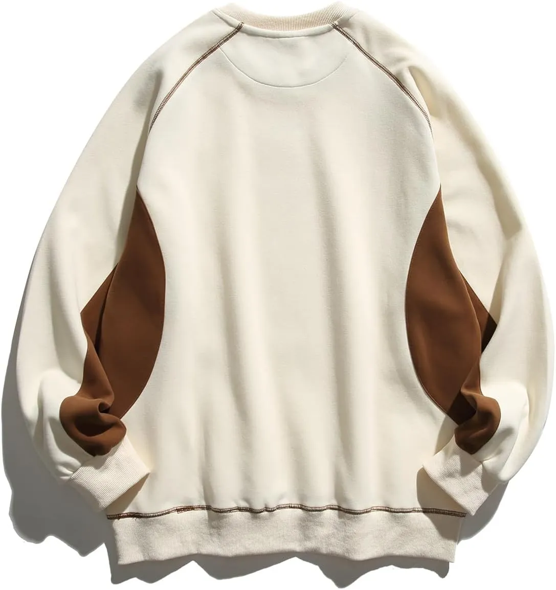 Men's Oversized Color Block Crewneck Sweatshirt Y2k Letter Graphic Long Sleeve Casual Pullover Shirt