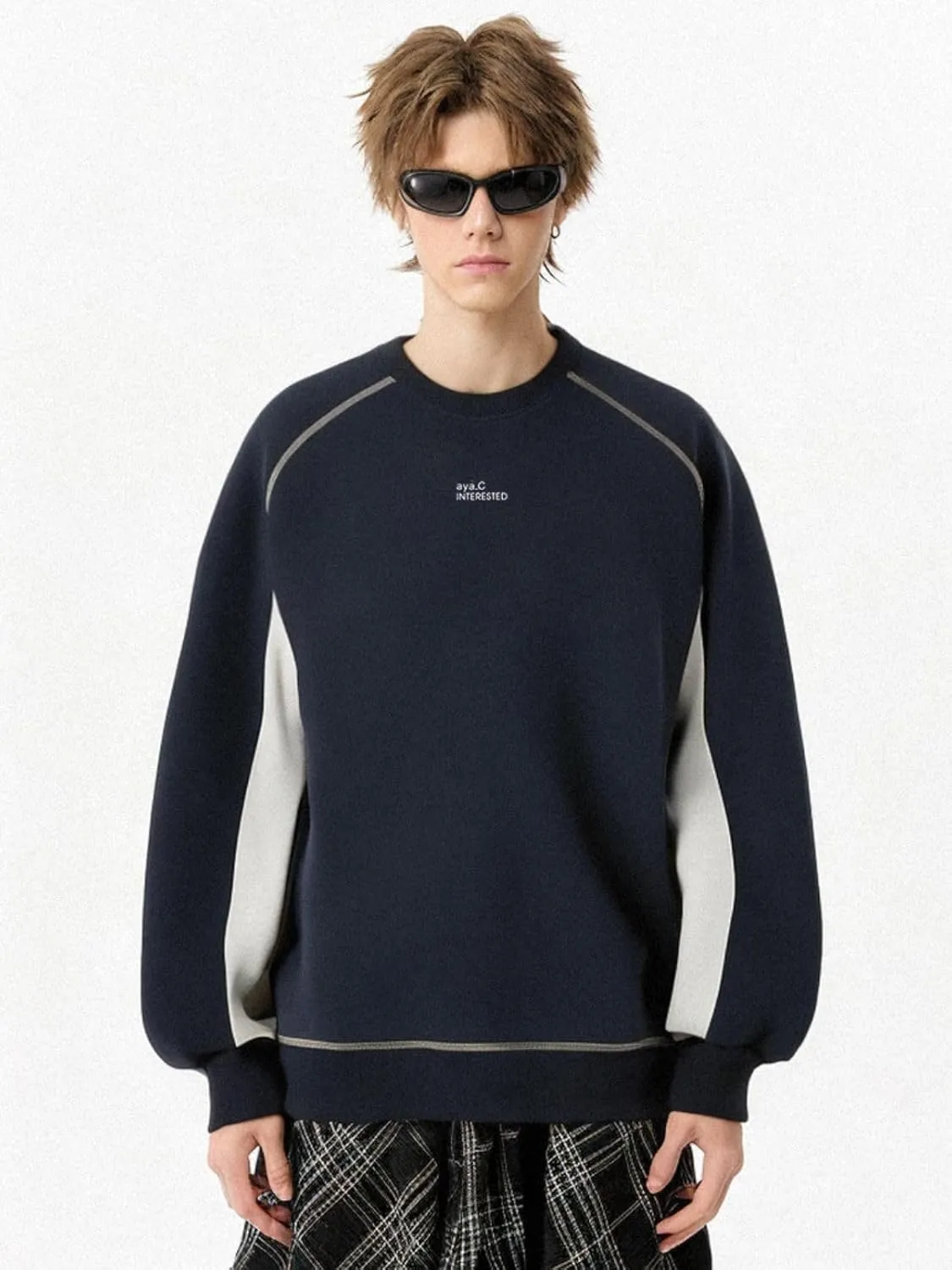 Men's Oversized Color Block Crewneck Sweatshirt Y2k Letter Graphic Long Sleeve Casual Pullover Shirt
