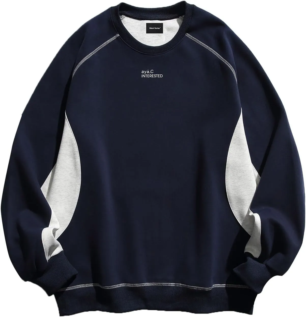 Men's Oversized Color Block Crewneck Sweatshirt Y2k Letter Graphic Long Sleeve Casual Pullover Shirt