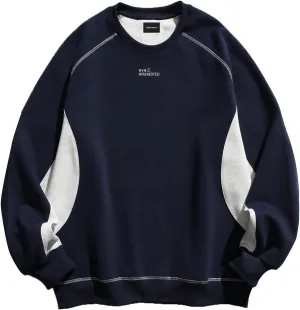 Men's Oversized Color Block Crewneck Sweatshirt Y2k Letter Graphic Long Sleeve Casual Pullover Shirt