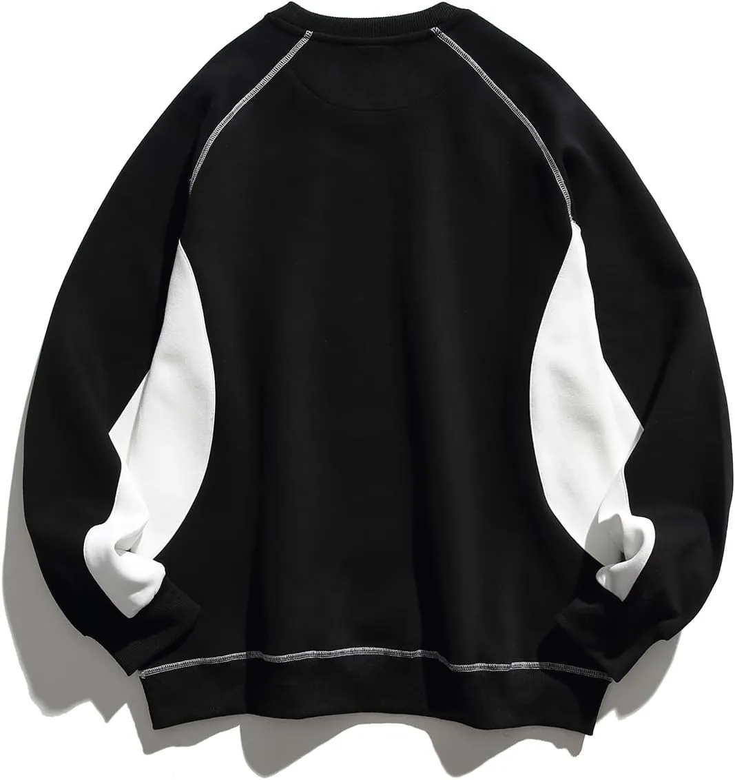 Men's Oversized Color Block Crewneck Sweatshirt Y2k Letter Graphic Long Sleeve Casual Pullover Shirt