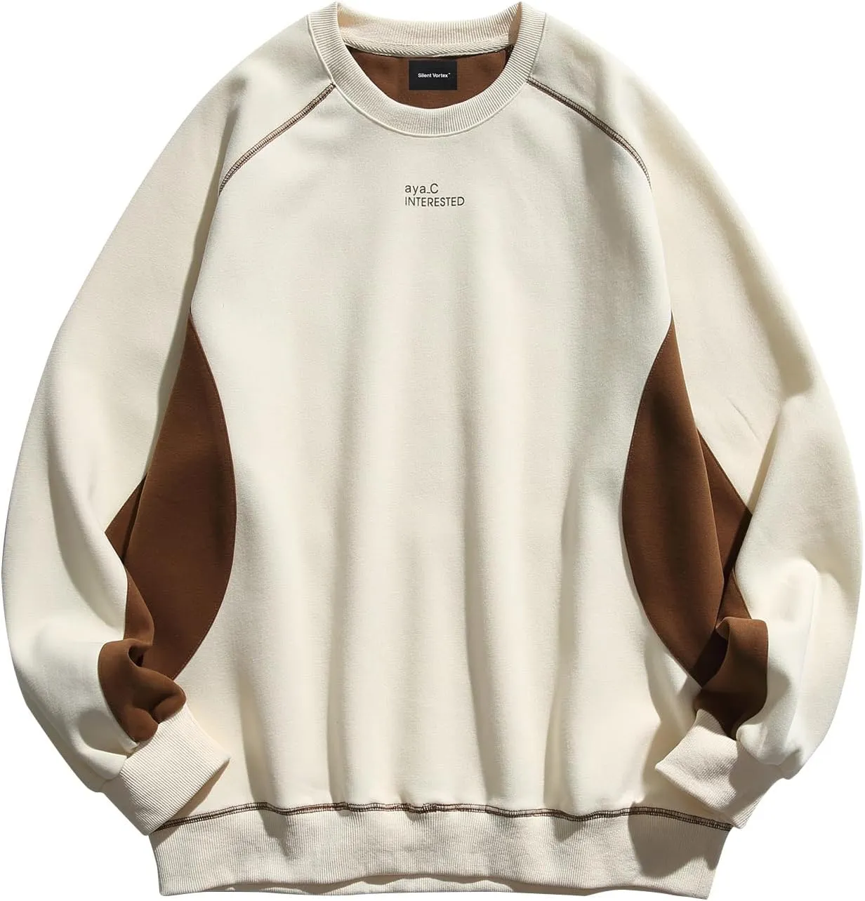 Men's Oversized Color Block Crewneck Sweatshirt Y2k Letter Graphic Long Sleeve Casual Pullover Shirt