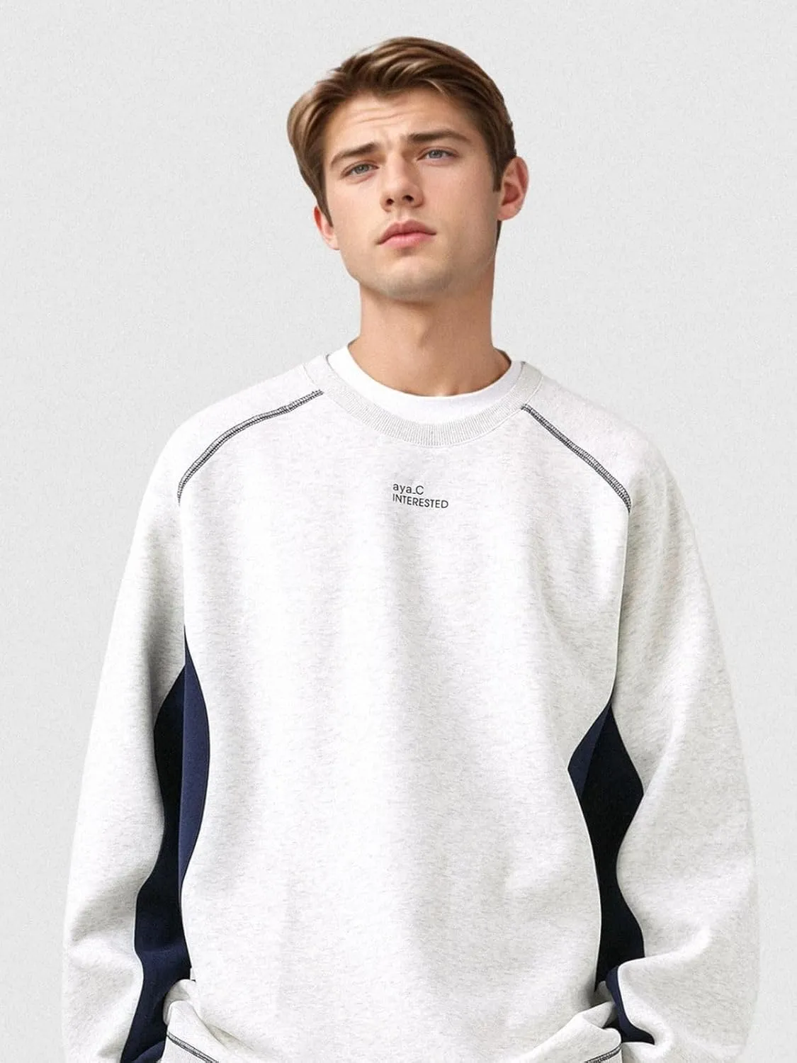 Men's Oversized Color Block Crewneck Sweatshirt Y2k Letter Graphic Long Sleeve Casual Pullover Shirt