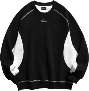 Men's Oversized Color Block Crewneck Sweatshirt Y2k Letter Graphic Long Sleeve Casual Pullover Shirt
